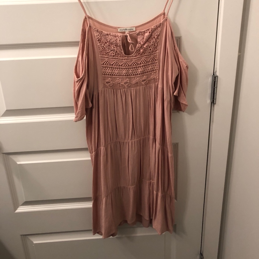 Pink boho cold shoulder dress